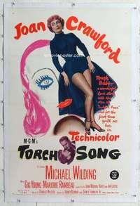m560 TORCH SONG linen one-sheet movie poster '53 Joan Crawford, unusual art!