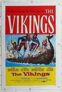 m568 VIKINGS linen one-sheet movie poster '58 Kirk Douglas, Curtis, Leigh