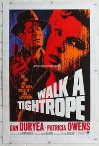 m571 WALK A TIGHTROPE linen one-sheet movie poster '64 Dan Duryea, Owens