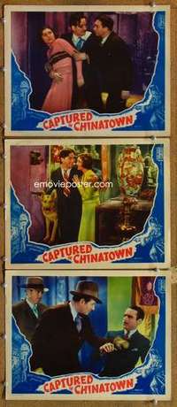 p913 CAPTURED IN CHINATOWN 3 movie lobby cards '35 Tong gang wars!