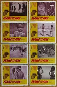 p193 FLAME & THE FIRE 8 movie lobby cards '66 naked African natives!