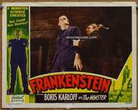 p001 FRANKENSTEIN movie lobby card #5 R51 Boris Karloff as monster!