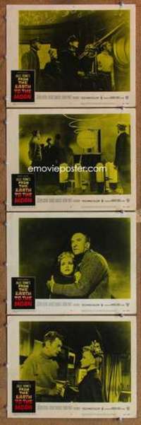 p836 FROM THE EARTH TO THE MOON 4 movie lobby cards '58 Jules Verne