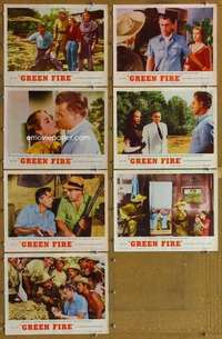 p527 GREEN FIRE 7 movie lobby cards '54 Grace Kelly, Stewart Granger