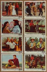 p219 GUNS OF THE TIMBERLAND 8 movie lobby cards '60 Ladd, Jeanne Crain