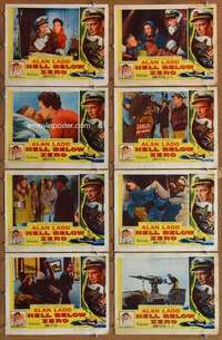 p230 HELL BELOW ZERO 8 movie lobby cards '54 Alan Ladd, Joan Tetzel