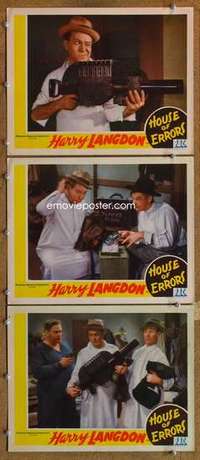 p919 HOUSE OF ERRORS 3 movie lobby cards '42 Langdon w/wacky weapon!