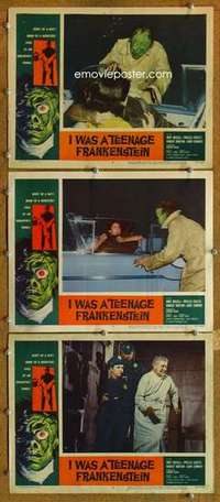 p920 I WAS A TEENAGE FRANKENSTEIN 3 movie lobby cards '57 AIP horror!