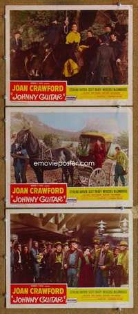 p922 JOHNNY GUITAR 3 movie lobby cards '54 Joan Crawford, Nicholas Ray