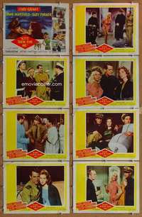 p263 KISS THEM FOR ME 8 movie lobby cards '57 Cary Grant, Suzy Parker