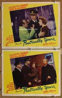 s024 PRACTICALLY YOURS 2 movie lobby cards '44 Colbert, MacMurray
