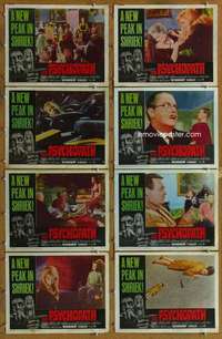p349 PSYCHOPATH 8 movie lobby cards '66 Robert Bloch, Wymark, horror!