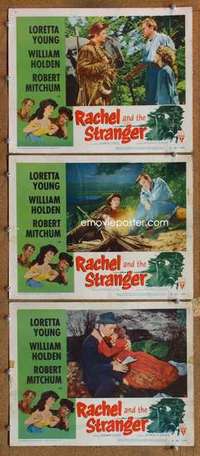p929 RACHEL & THE STRANGER 3 movie lobby cards R53 Loretta Young, Holden