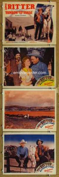 p865 RAINBOW OVER THE RANGE 4 movie lobby cards '40 Tex Ritter w/horse!