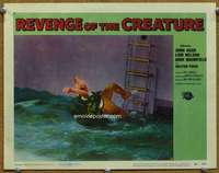 p041 REVENGE OF THE CREATURE movie lobby card #5 '55 he grabs man!