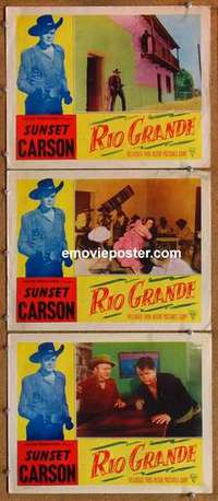 p930 RIO GRANDE 3 movie lobby cards '49 Sunset Carson, Evohn Keyes