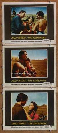 p933 SEARCHERS 3 movie lobby cards '56 John Wayne, Wood, John Ford
