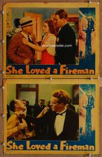 s032 SHE LOVED A FIREMAN 2 movie lobby cards '37 Foran, Ann Sheridan