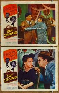 s037 SPY CHASERS 2 movie lobby cards '55 Bowery Boys, Leo Gorcey