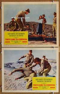 s046 THEY CAME TO CORDURA 2 movie lobby cards '59 Gary Cooper, Hayworth