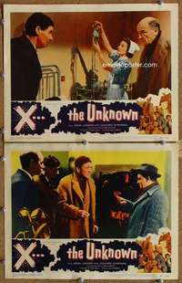 s058 X THE UNKNOWN 2 movie lobby cards '57 spooky Hammer sci-fi!