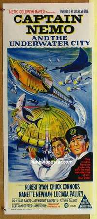 w422 CAPTAIN NEMO & THE UNDERWATER CITY Australian daybill movie poster '70