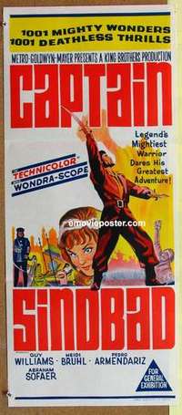 w423 CAPTAIN SINDBAD Australian daybill movie poster '63 Guy Williams