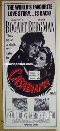 w428 CASABLANCA Australian daybill movie poster R80s Bogart, Bergman, Henreid