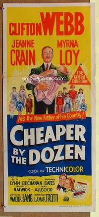 w436 CHEAPER BY THE DOZEN Australian daybill movie poster '50 Clifton Webb