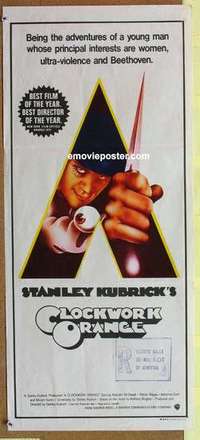 w444 CLOCKWORK ORANGE Australian daybill movie poster '72 Kubrick classic!