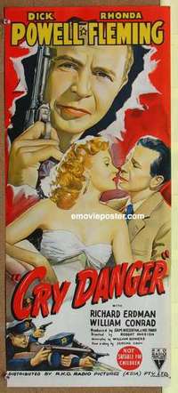 w459 CRY DANGER Australian daybill movie poster '51 Dick Powell, film noir!