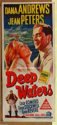 w468 DEEP WATERS Australian daybill movie poster '48 Dana Andrews, Peters