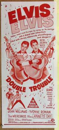 w478 DOUBLE TROUBLE Australian daybill movie poster R70s Elvis Presley!