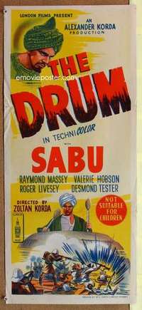 w482 DRUMS Australian daybill movie poster R50s Sabu, Raymond Massey, Korda
