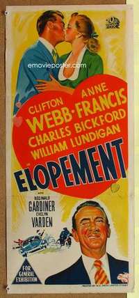 w486 ELOPEMENT Australian daybill movie poster '51 Webb, Anne Francis