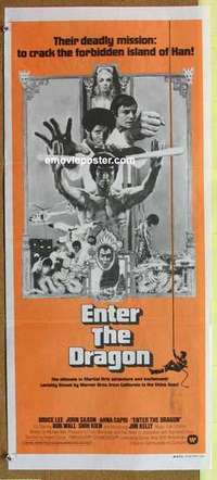 w491 ENTER THE DRAGON Australian daybill movie poster '73 Bruce Lee classic!