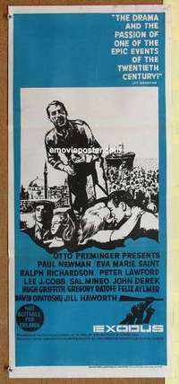 w494 EXODUS Aust daybill '62 Otto Preminger, title art of arms reaching for rifle by Saul Bass!