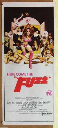 w528 FUZZ Australian daybill movie poster '72 Burt Reynolds, sexy Raquel!