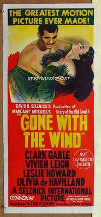 w544 GONE WITH THE WIND Aust daybill R61 Clark Gable, Vivien Leigh, Leslie Howard, classic!