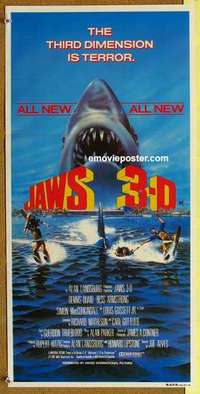 w615 JAWS 3-D Australian daybill movie poster '83 Great White Shark!