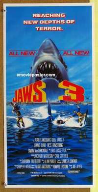 w614 JAWS 3-D Australian daybill movie poster '83 cool rare 2-D style!