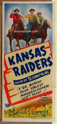 w623 KANSAS RAIDERS Australian daybill movie poster '50 Audie Murphy