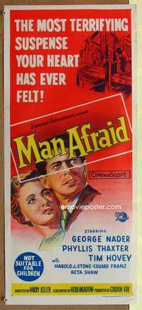 w676 MAN AFRAID Australian daybill movie poster '57 Nader, most terrifying!