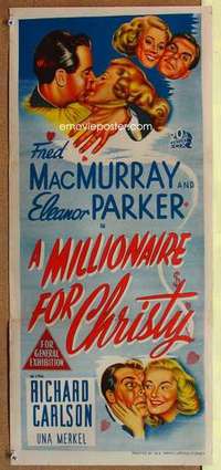 w691 MILLIONAIRE FOR CHRISTY Australian daybill movie poster '51 MacMurray