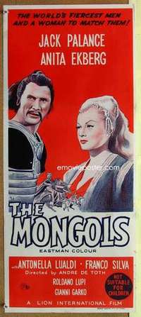 w697 MONGOLS Australian daybill movie poster '62 Anita Ekberg, Jack Palance