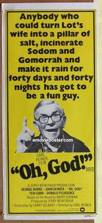 w732 OH GOD Australian daybill movie poster '77 great George Burns image!