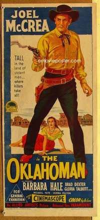w733 OKLAHOMAN Australian daybill movie poster '57 Joel McCrea, Hale