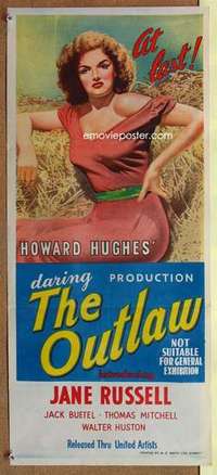 w750 OUTLAW Australian daybill movie poster '47 Jane Russell, Howard Hughes