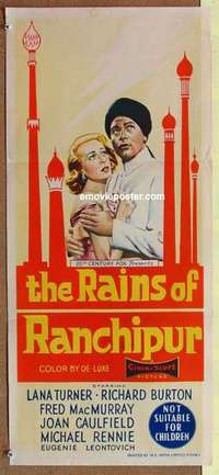 w797 RAINS OF RANCHIPUR Australian daybill movie poster '55 Lana Turner