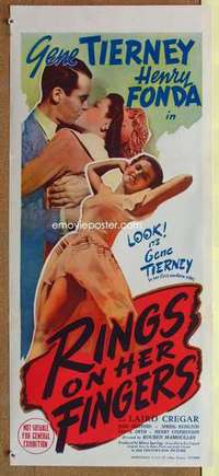 w811 RINGS ON HER FINGERS Australian daybill movie poster '42 Tierney, Fonda
